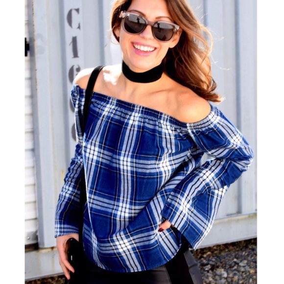CLOTH & STONE Plaid Off-The-Shoulder Top XS - Picture 5 of 7